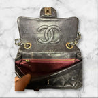 CHANEL Quilted Mini Flap Bag, Metallic Charocoal Leather, Silver-Tone Hardware. Chanel