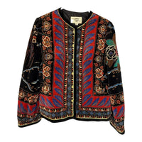 Vintage 80s Saxton Hall Velvet Quilted Boho Oriental Floral Jacket Made in Japan - O.M.T.HRIFT