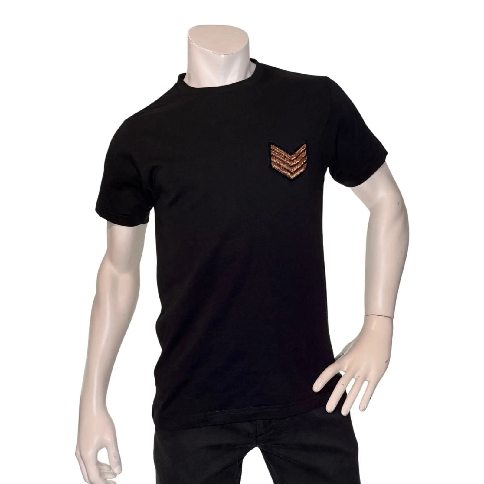 Lords & Fools Paris Black Cotton T-Shirt with Chevron Rank Patch Lords & Fools
