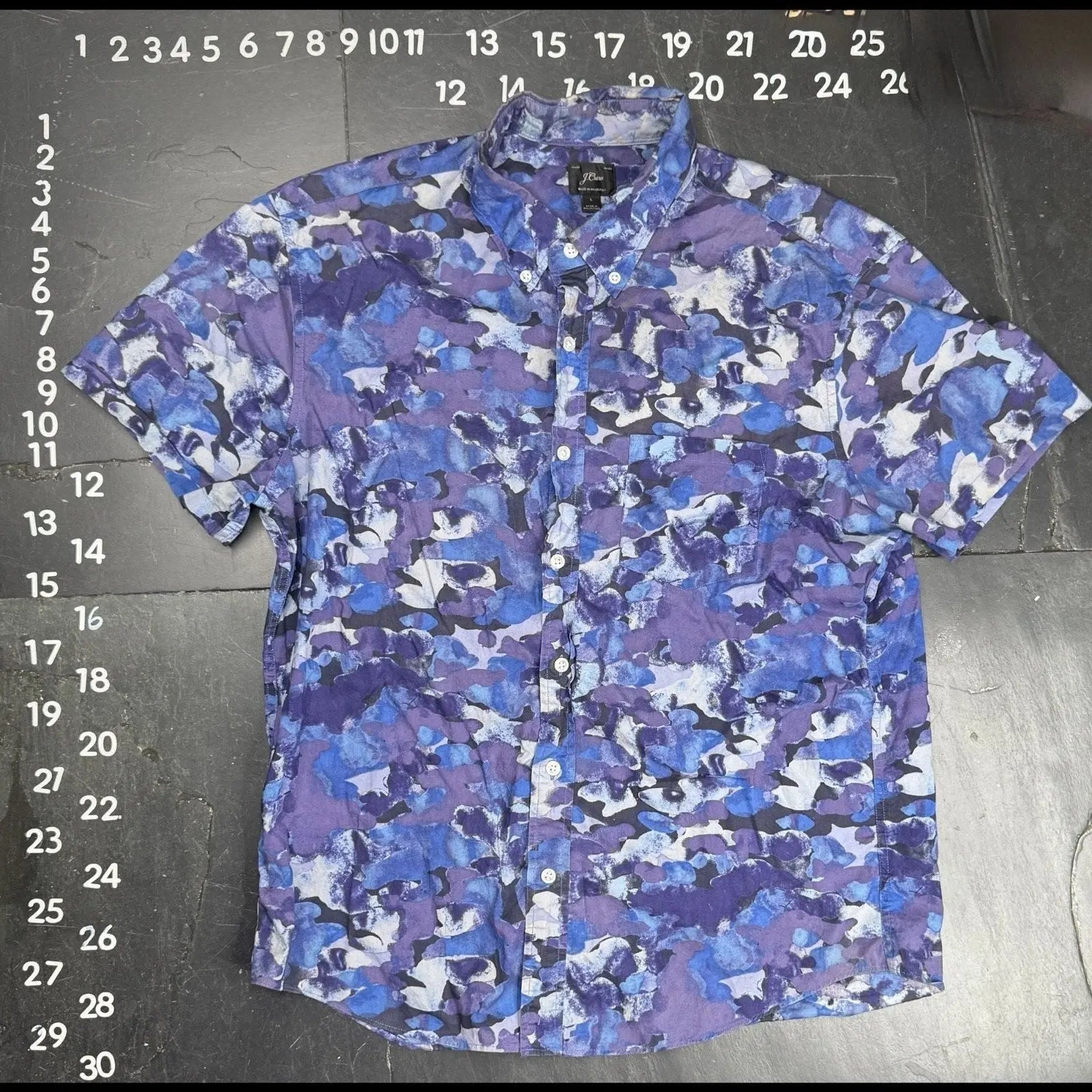 J.Crew Men's Short Sleeve Button Up Shirt- Watercolor Camo Blue-(XLARGE)NWT! J.Crew