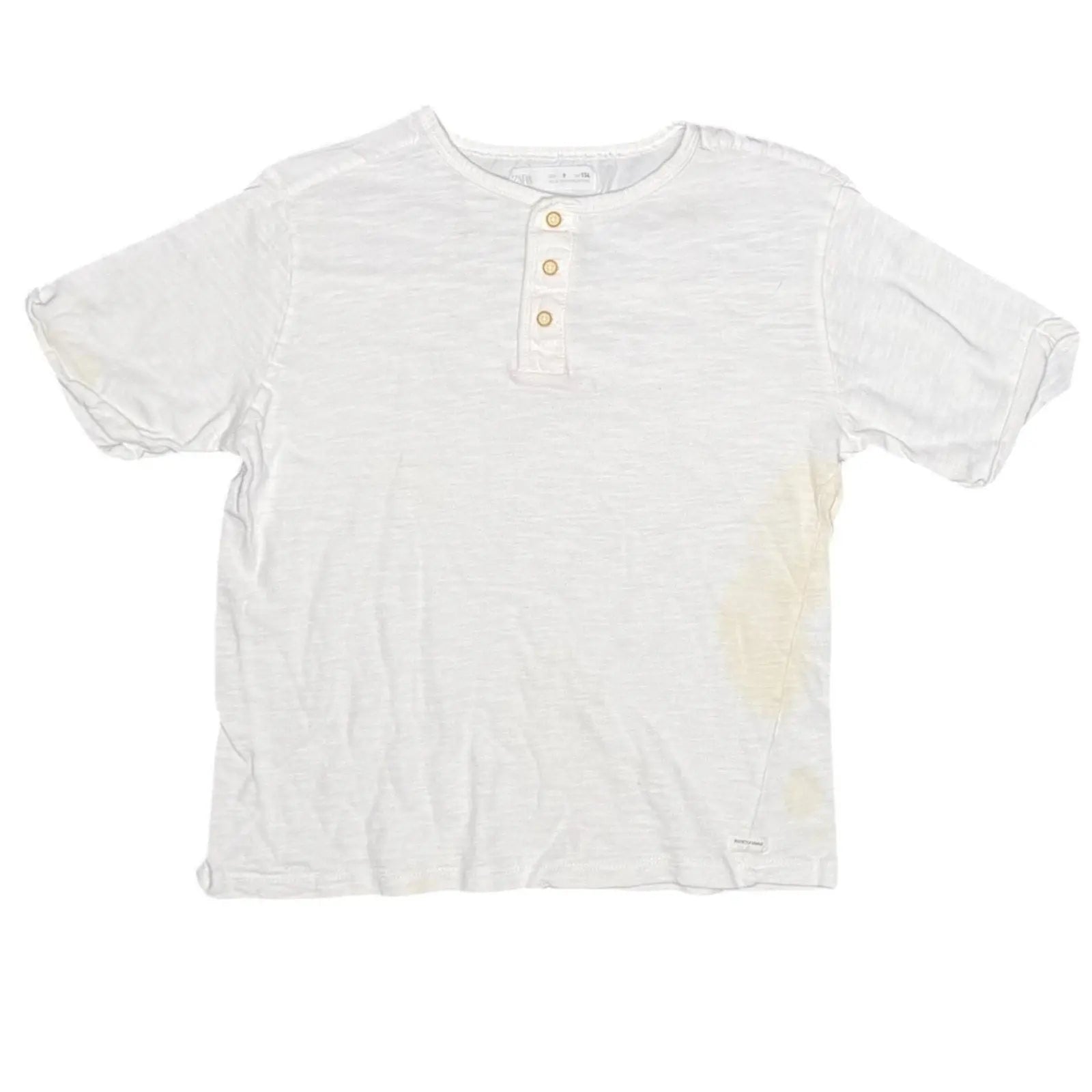 Zara Boys White Slub Knit Henley T-Shirt - Size 9/10 Zara