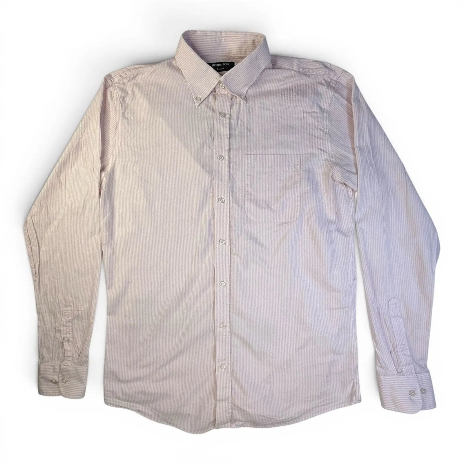 Nordstrom Trim Fit Pink Striped Button Down Dress Shirt Size 16.5 36/37 Nordstrom