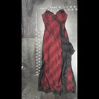 De Laru Collection Vintage Red & Black Mesh Overlay Ruffle Maxi Dress Size 5/6