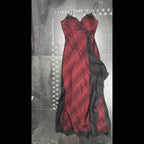 De Laru Collection Vintage Red & Black Mesh Overlay Ruffle Maxi Dress Size 5/6 De Laru Collection