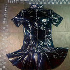 Miaou Frankie Black Latex PVC Short Sleeve Mini Dress with Back O-Ring Zipper Miaou