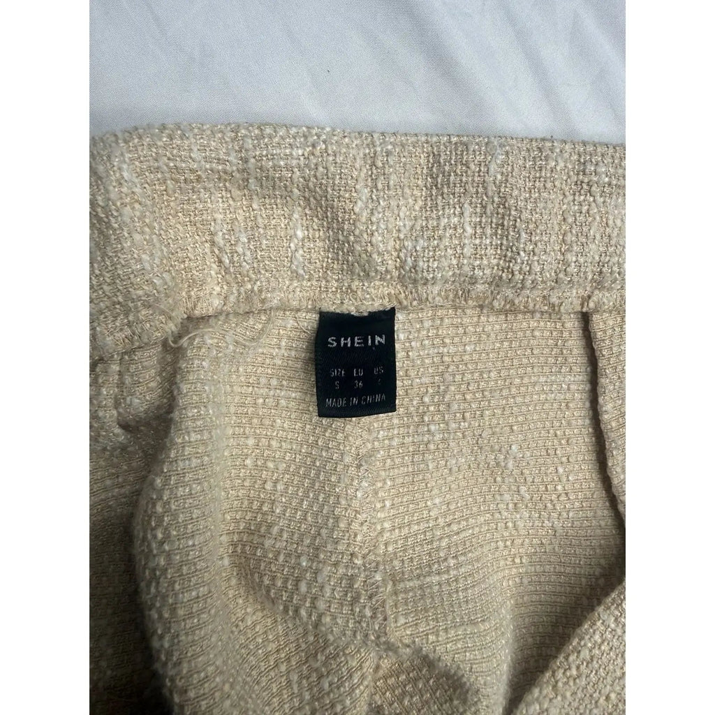 SHEIN Slub Texture High Waisted Straight Leg Pants in Oatmeal Beige SHEIN