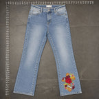 Ashley Mason Size 9 Embroidered Rose Cross Flare Jeans