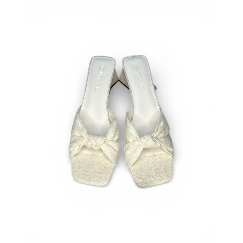 Princess Polly Brielle Knot Detail Block Heel Mules in White Princess Polly