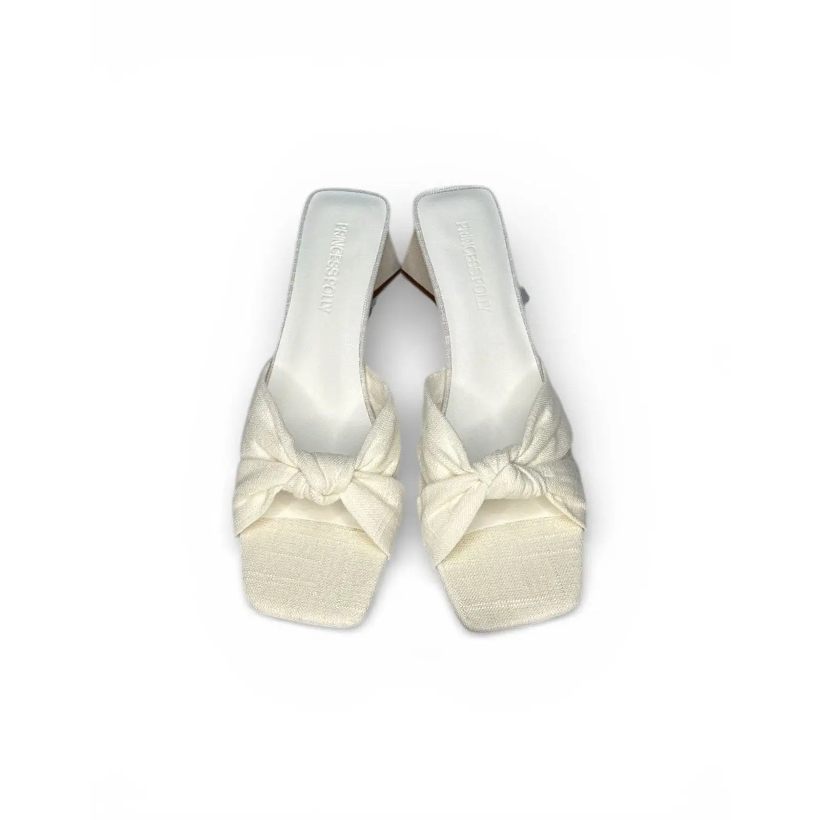 Princess Polly Brielle Knot Detail Block Heel Mules in White Princess Polly