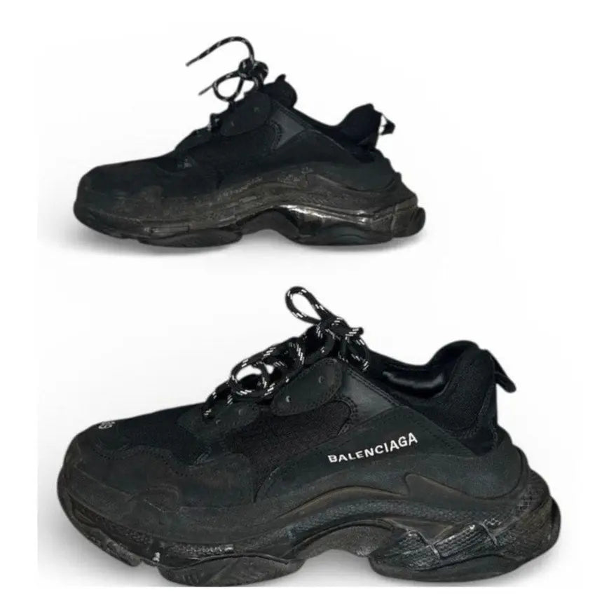 Balenciaga Triple S Black Mesh and Leather Chunky Sneakers Balenciaga