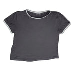 Level Up Women's Black Ringer Cropped Baby Tee with Stripe Detail Level Up
