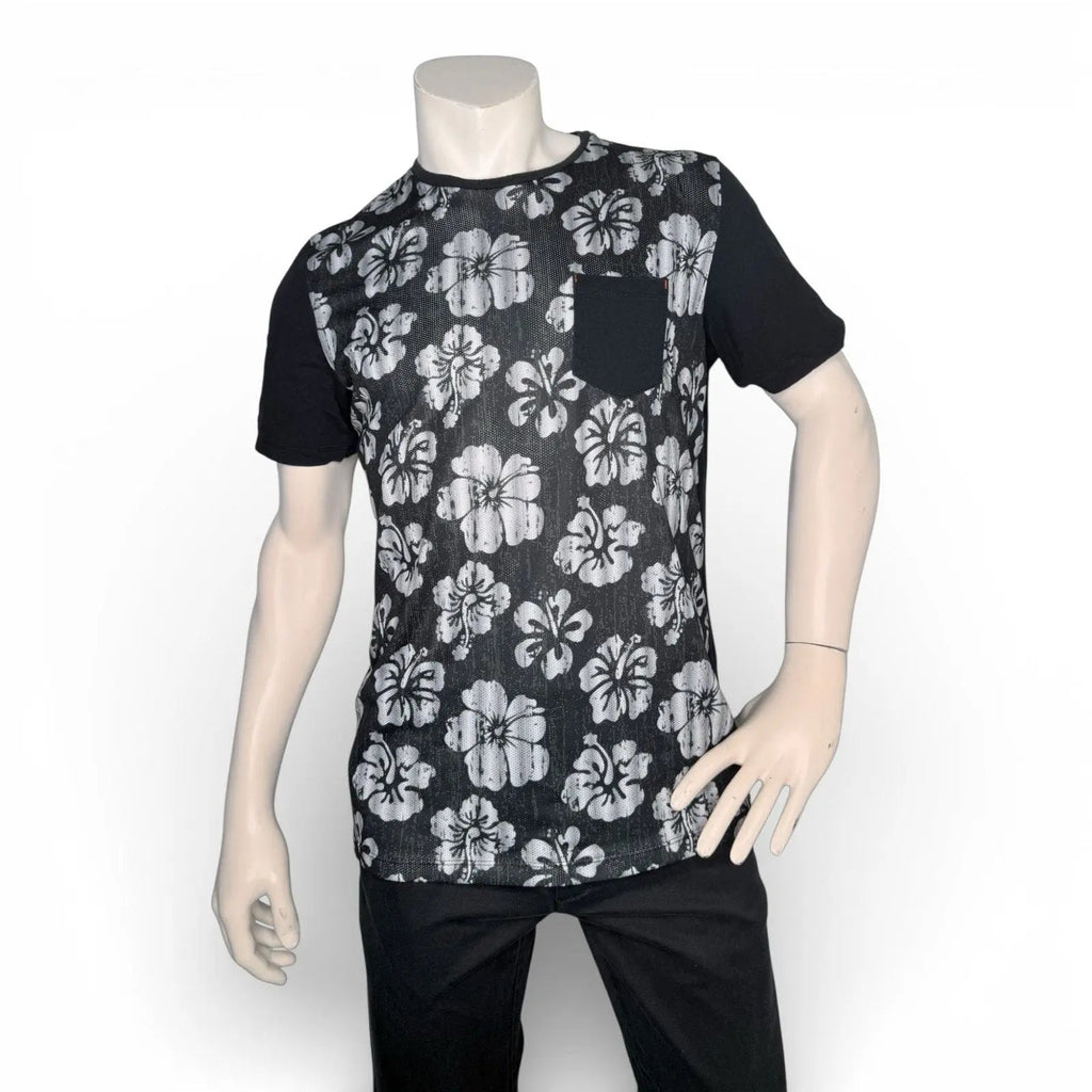 Beans x Bones Men's Hibiscus Print Pocket T-Shirt Size L Beans & Bones