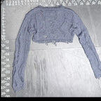 Zara Metallic Blue Distressed Open Knit Cropped Shrug Sweater Zara
