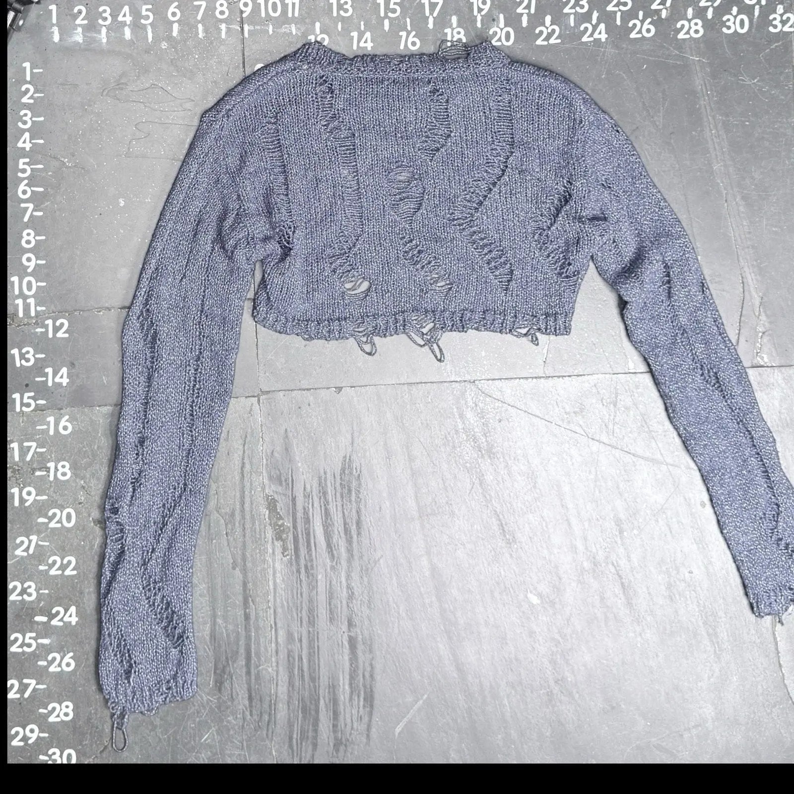 Zara Metallic Blue Distressed Open Knit Cropped Shrug Sweater Zara