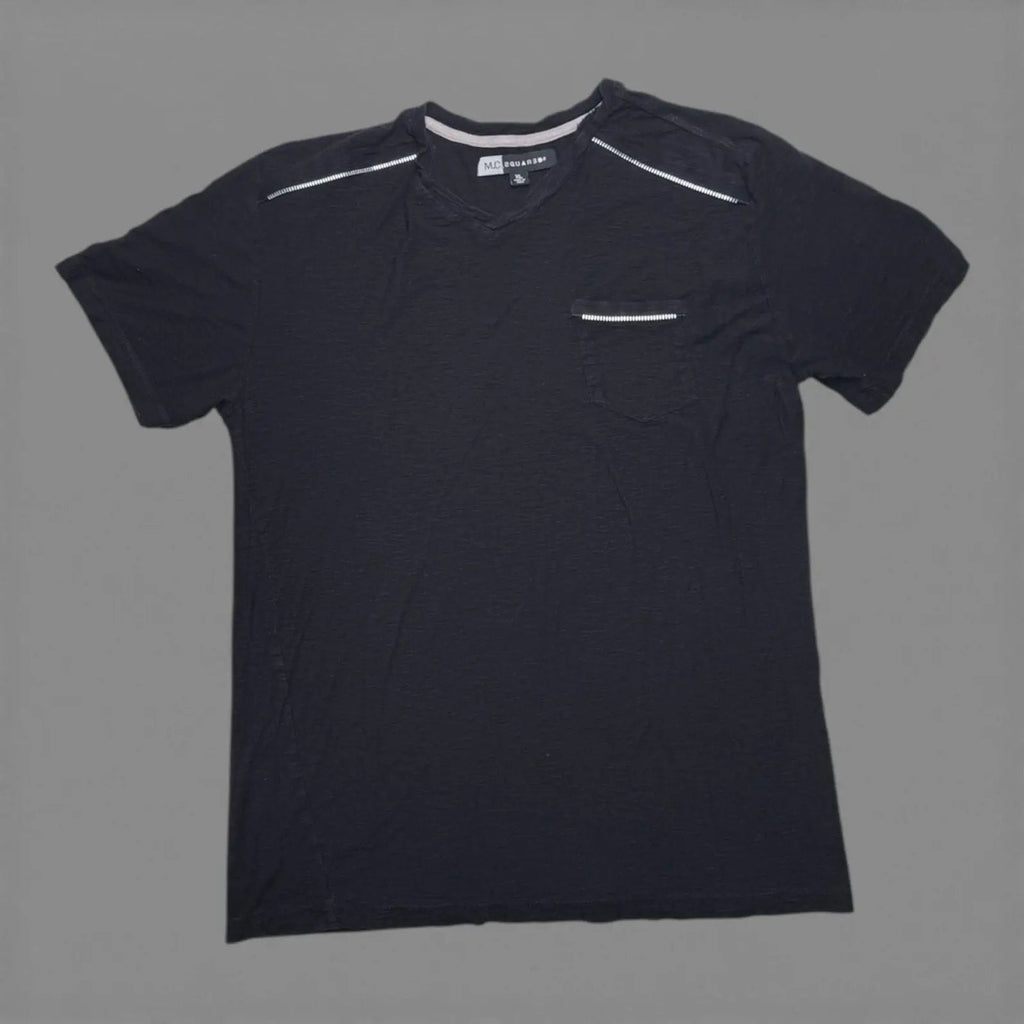 M.C.2 Black 100% Cotton V-Neck Pocket T-Shirt with Zipper Detail Size XL M.C.2
