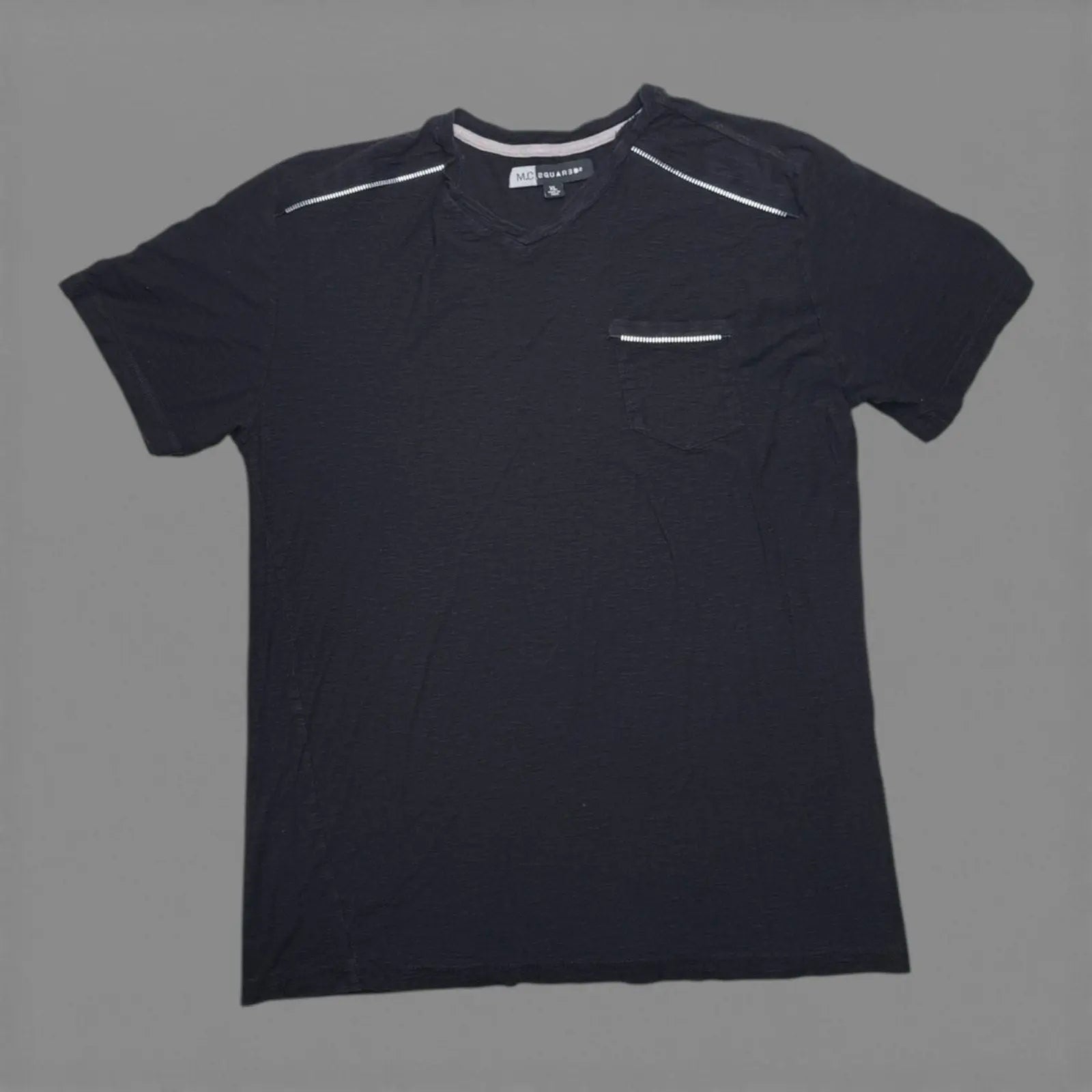 M.C.2 Black 100% Cotton V-Neck Pocket T-Shirt with Zipper Detail Size XL M.C.2