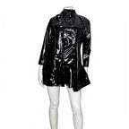 Patrice Catanzaro Black Vinyl Patent Button Down Crepuscule Mini Dress Patrice Catanzaro