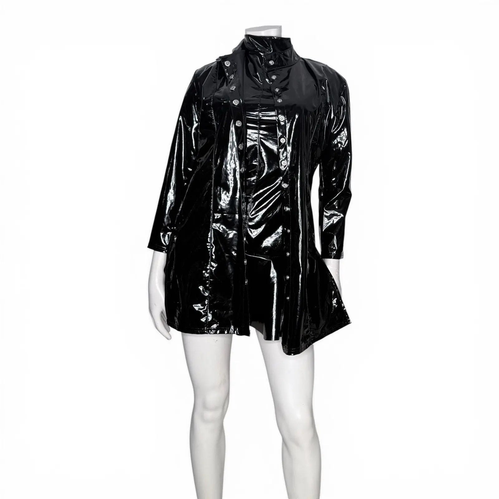 Patrice Catanzaro Black Vinyl Patent Button Down Crepuscule Mini Dress Patrice Catanzaro