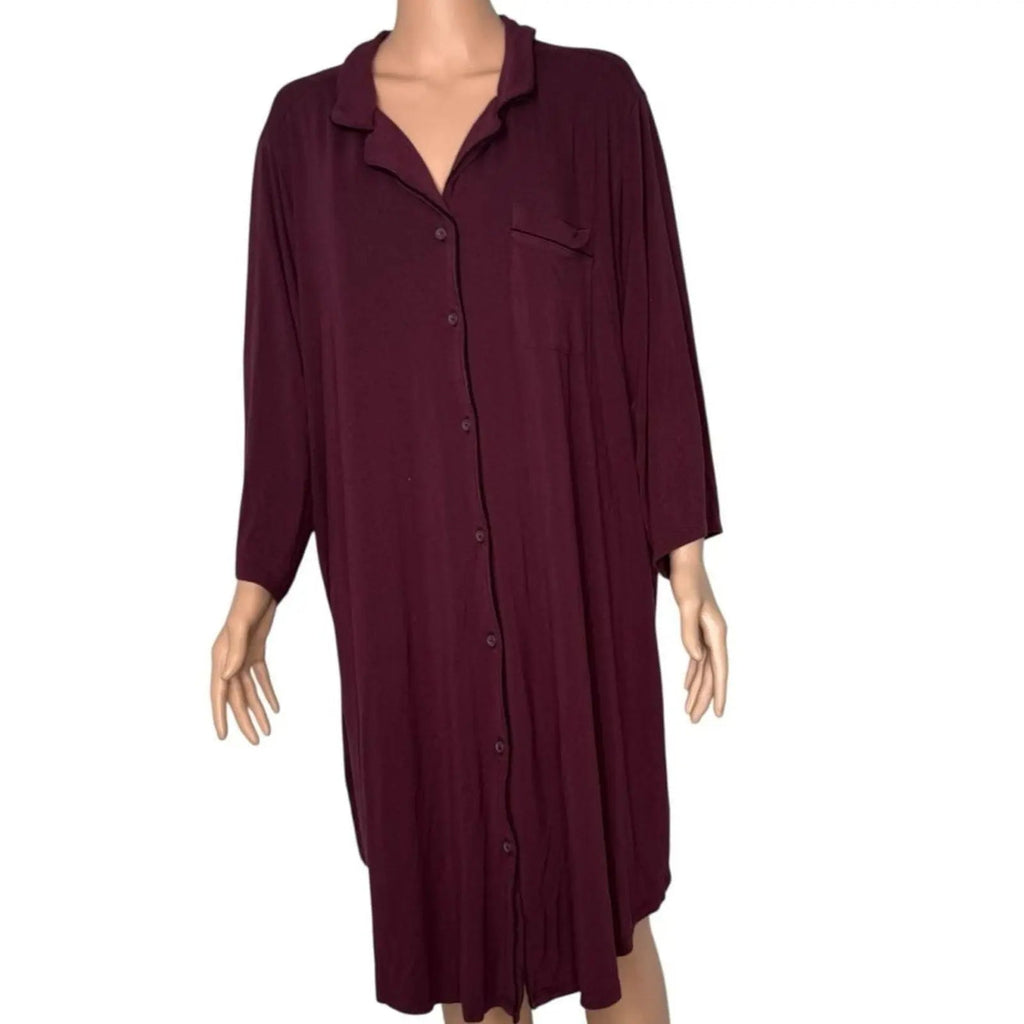 Eileen Fisher Organic Cotton Interlock Long Sleeve Sleep Robe in Burgundy Eileen Fisher