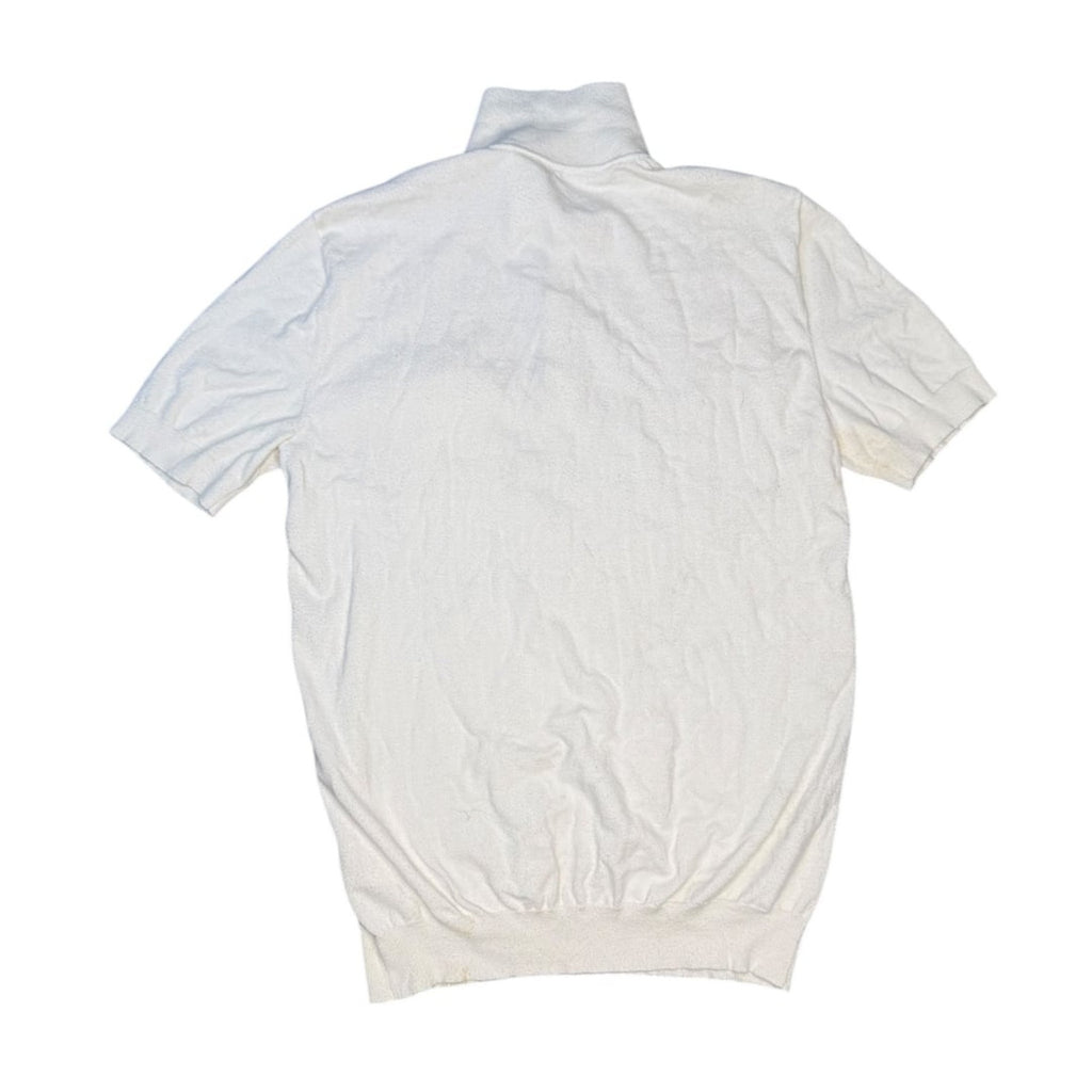 Fioboc Men's Cream White Ribbed Knit Short Sleeve Polo Shirt with Contrast Pipi