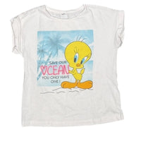 Tweety Women's Juniors Cropped T-Shirt with Ruched O-Ring - .com, Looney Tunes