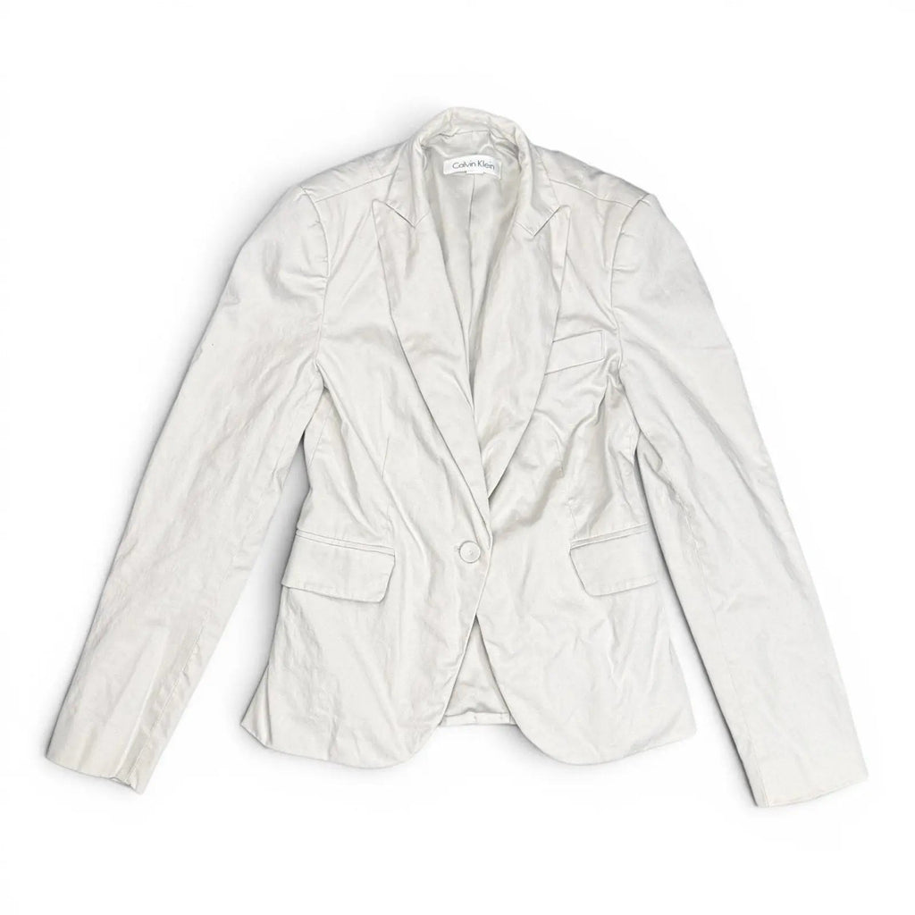Calvin Klein Single Button Cotton Stretch Blazer Off-White Calvin Klein
