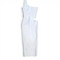 Fashion Nova White One Shoulder Cutout Belted Midi Dress Size S Fashion Nova
