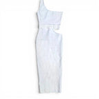 Fashion Nova White One Shoulder Cutout Belted Midi Dress Size S Fashion Nova