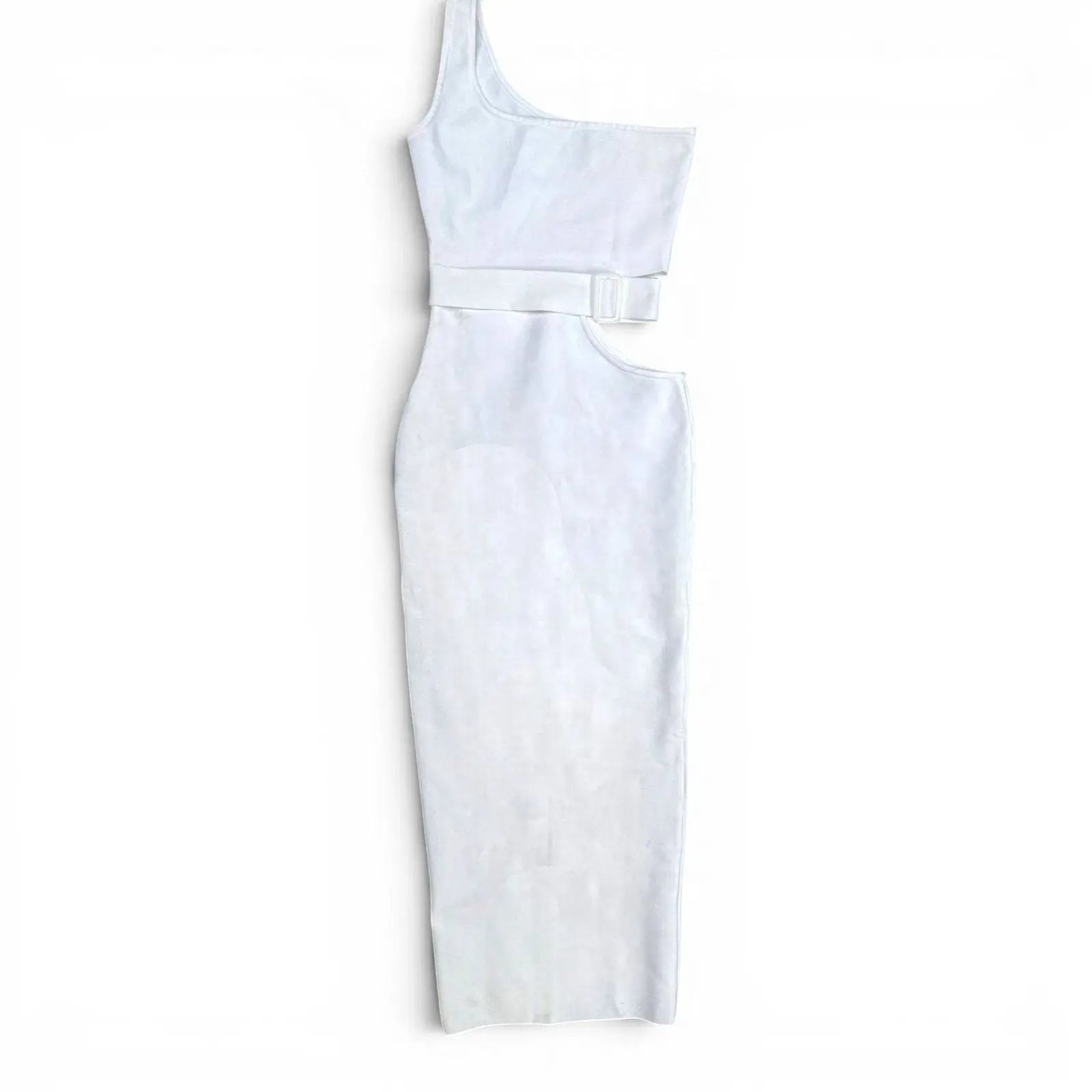 Fashion Nova White One Shoulder Cutout Belted Midi Dress Size S Fashion Nova