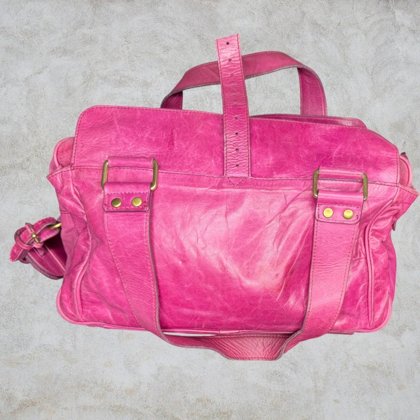 Mulberry Mabel Fuchsia Pink Antiqued Leather Satchel Shoulder Bag Mulberry