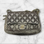 CHANEL Quilted Mini Flap Bag, Metallic Charocoal Leather, Silver-Tone Hardware. Chanel