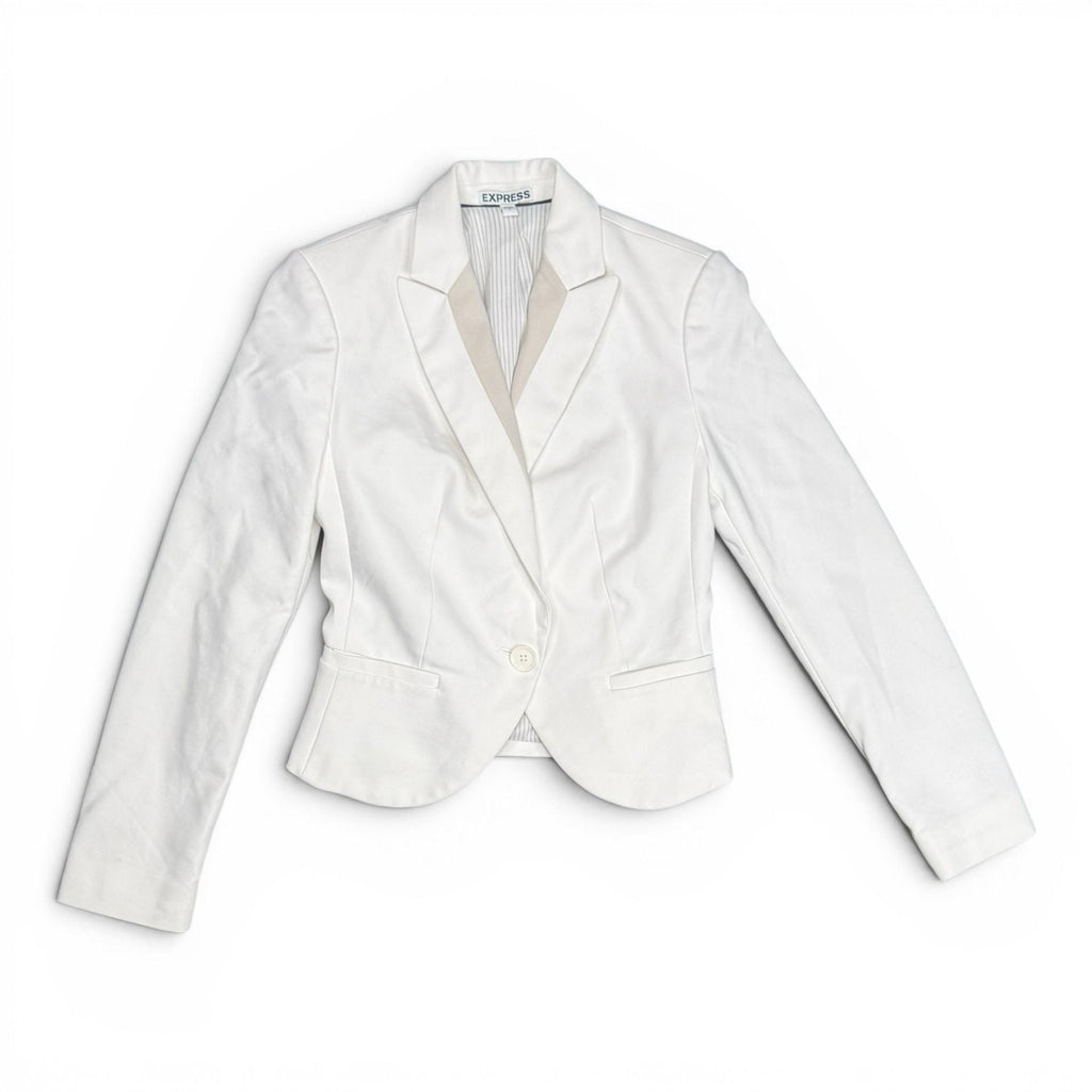 Express White Single Button Blazer with Contrast Lapel Size 0