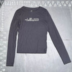 Hollister Gray Ribbed Long Sleeve Graphic Crop Tee Small Hollister Co.