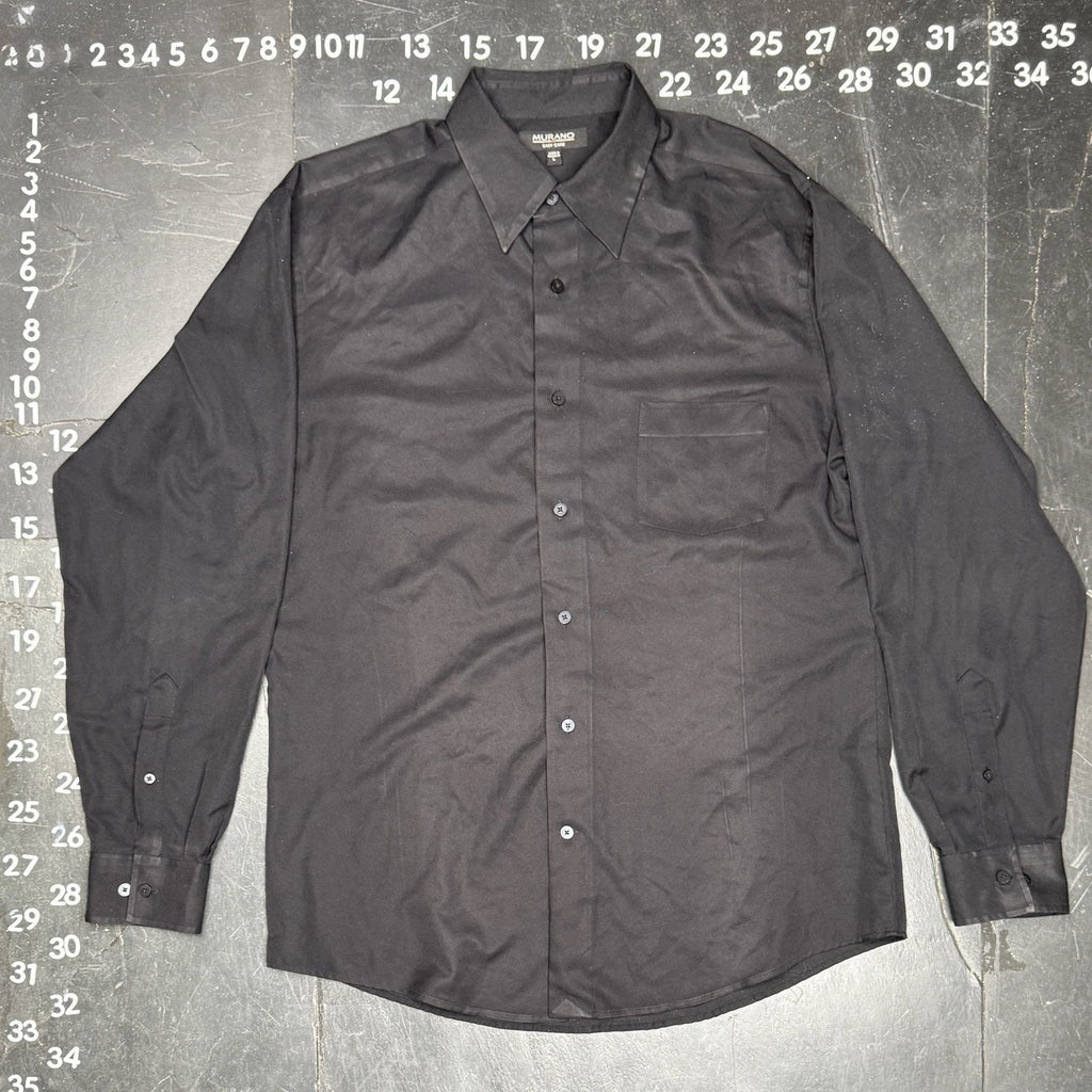 Murano Easy Care Black Long Sleeve Button Down Dress Shirt Size L