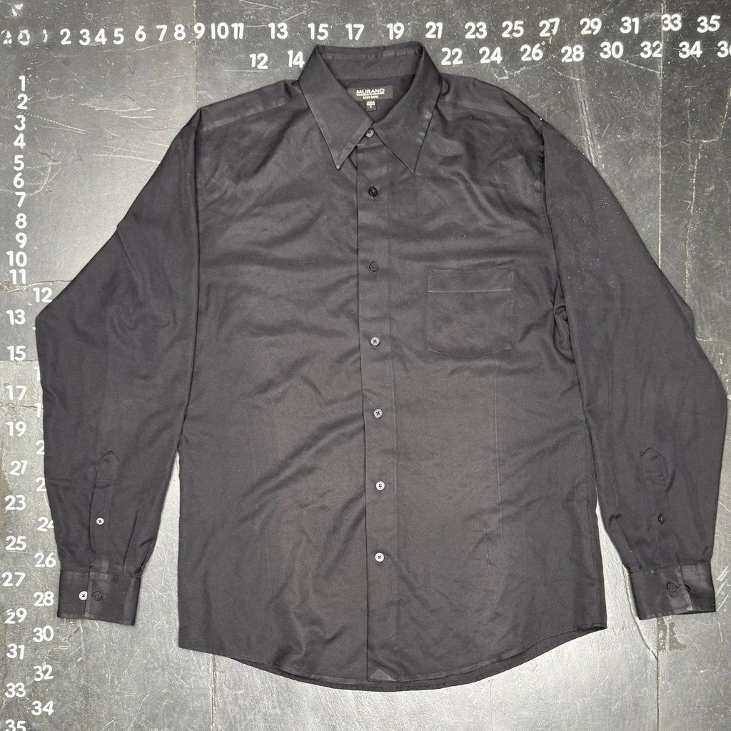Murano Easy Care Black Long Sleeve Button Down Dress Shirt Size L Murano