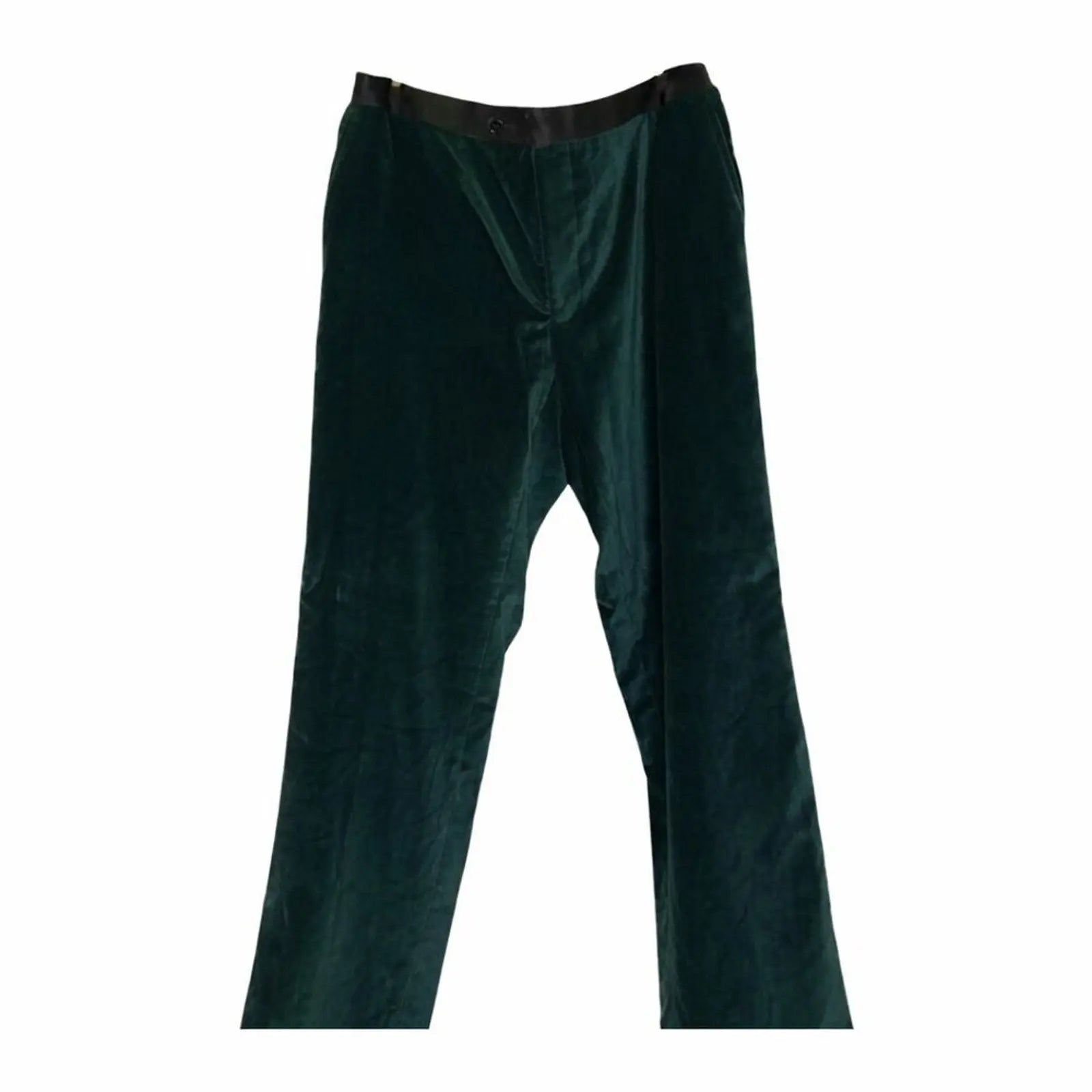 Emerald Green Velvet Trousers with Satin Waistband - Size L Holiday Formal Made for you