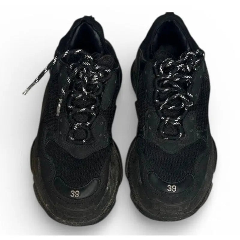 Balenciaga Triple S Black Mesh and Leather Chunky Sneakers Balenciaga