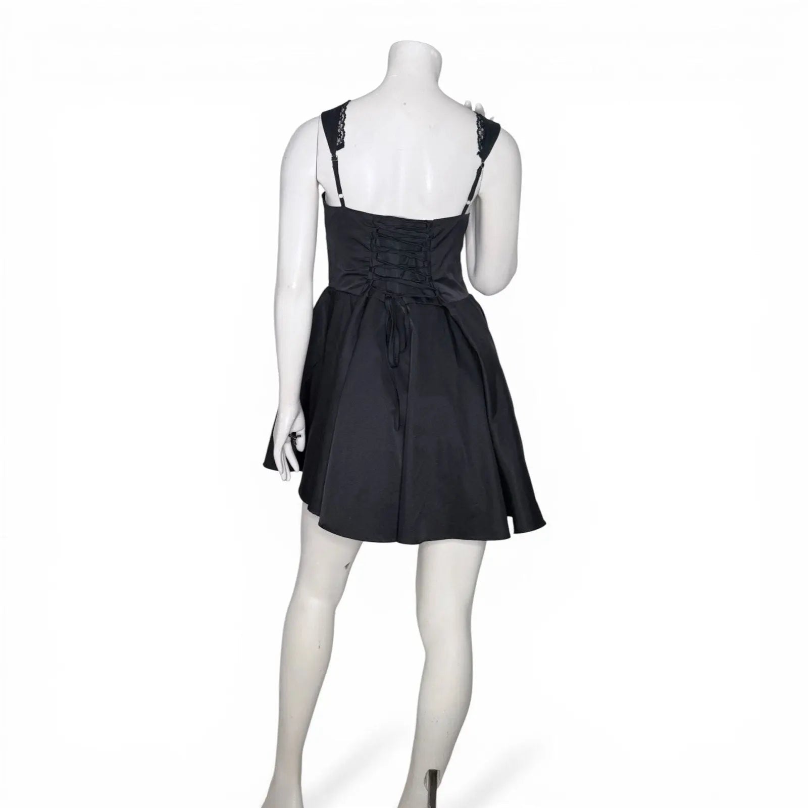 Black Sleeveless Lace Trim Corset Mini Dress Retro Stage