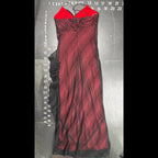 De Laru Collection Vintage Red & Black Mesh Overlay Ruffle Maxi Dress Size 5/6