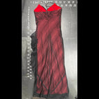 De Laru Collection Vintage Red & Black Mesh Overlay Ruffle Maxi Dress Size 5/6 De Laru Collection