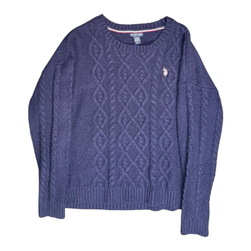 U.S. Polo Assn. Women's Cable Knit Crew Neck Sweater Navy Blue Large U.S. Polo Assn.