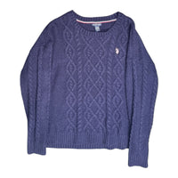 U.S. Polo Assn. Women's Cable Knit Crew Neck Sweater Navy Blue Large