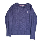 U.S. Polo Assn. Women's Cable Knit Crew Neck Sweater Navy Blue Large