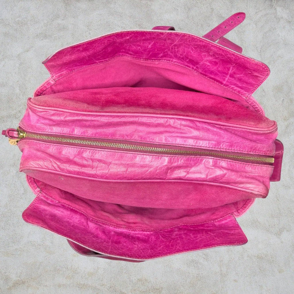 Mulberry Mabel Fuchsia Pink Antiqued Leather Satchel Shoulder Bag Mulberry