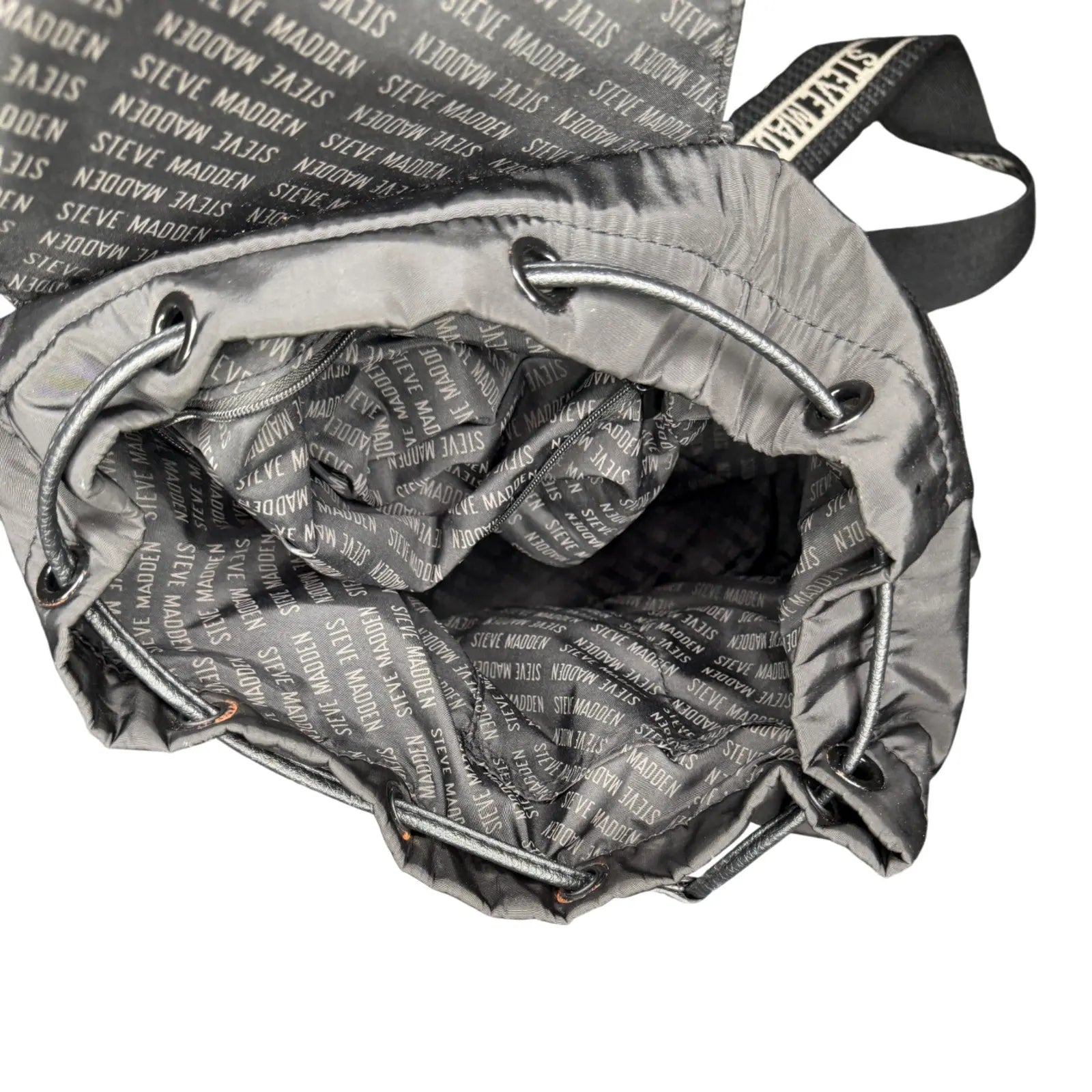 Steve Madden Black Nylon Backpack with Logo Straps Steve Madden