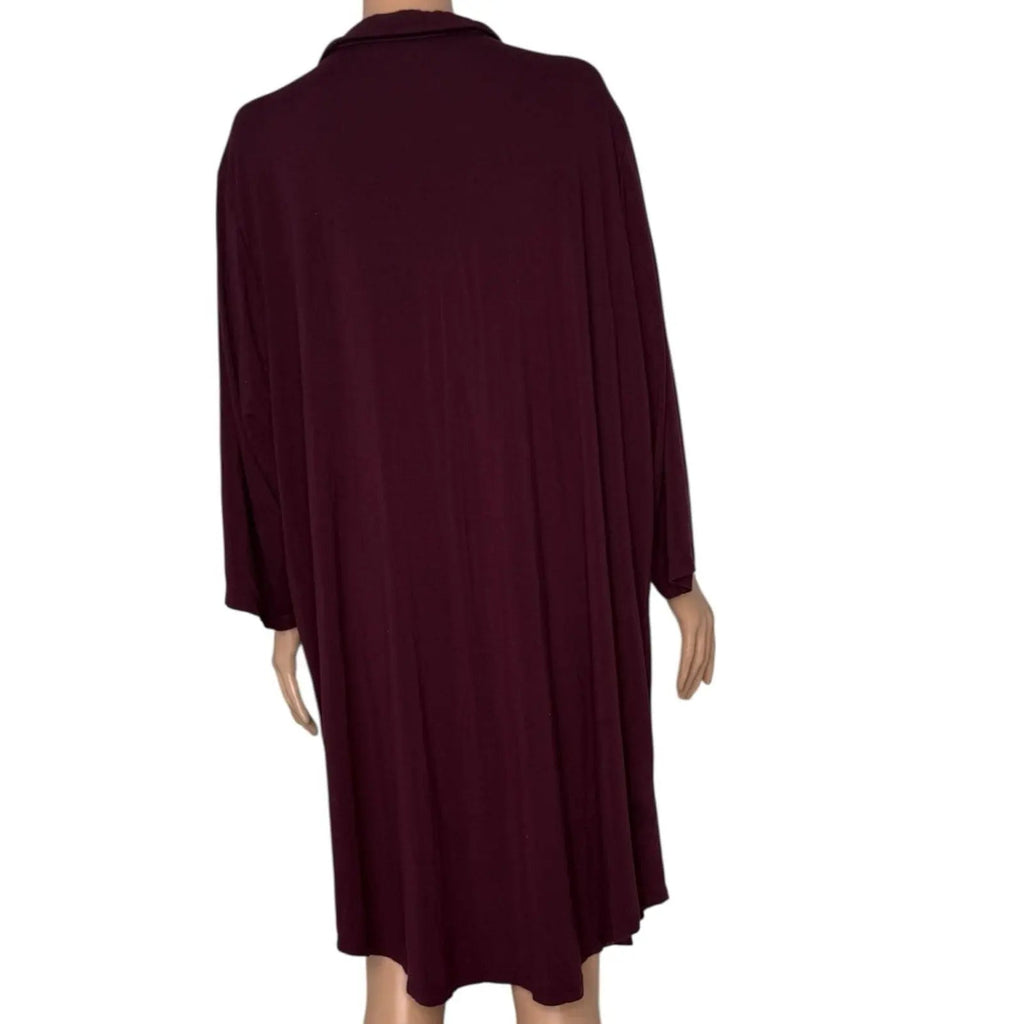 Eileen Fisher Organic Cotton Interlock Long Sleeve Sleep Robe in Burgundy Eileen Fisher