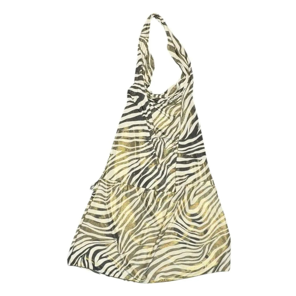 Zebra Print Metallic Gold Halter Top, Cowl Neck Sleeveless Blouse, Size M giving blooms foundation