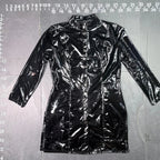 Patrice Catanzaro Black Vinyl Patent Button Down Crepuscule Mini Dress Patrice Catanzaro