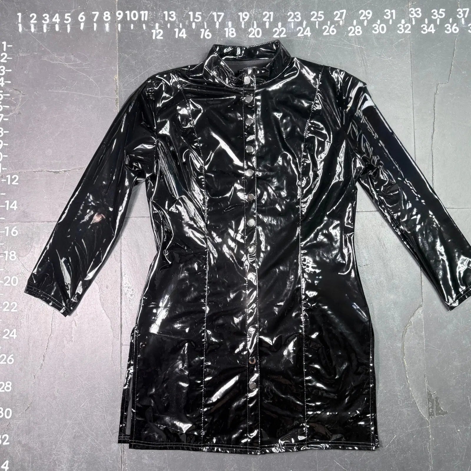 Patrice Catanzaro Black Vinyl Patent Button Down Crepuscule Mini Dress Patrice Catanzaro