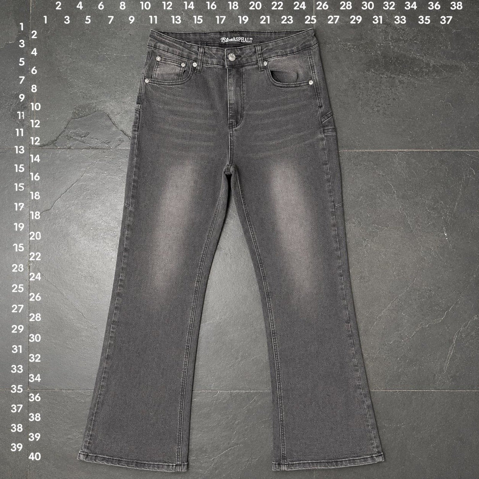 Blue Asphalt Star Back Pocket Flare Jeans Size L